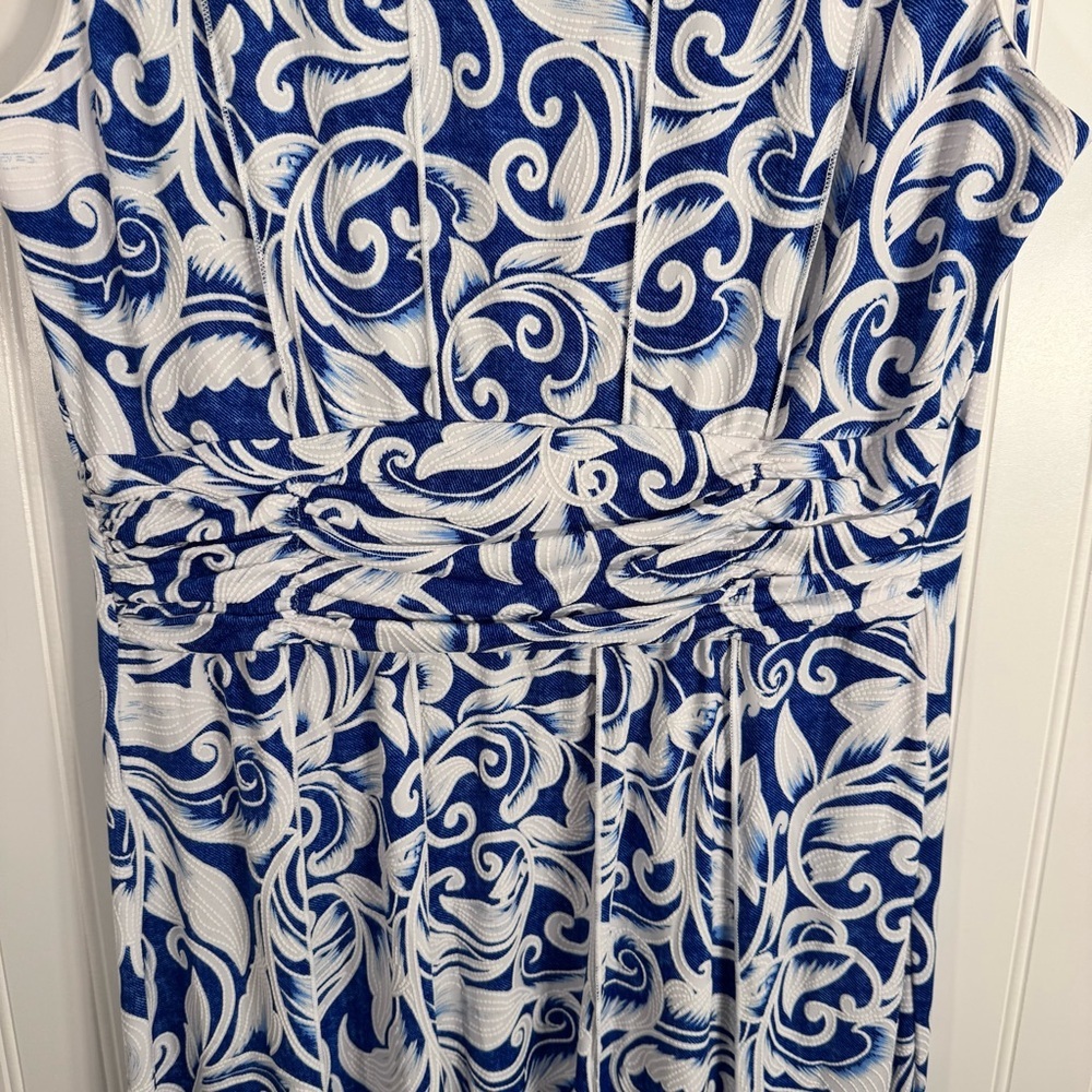 Perceptions A-Line Sleeveless Formal Women’s White & Blue Midi Dress Size Medium - Picture 3 of 13